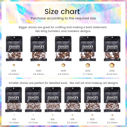 Image of Novani 1440pcs Flat Back Rhinestones Glass Stones Round Non Hotfix Gems for Crafts SS12 1440pcs Topaz