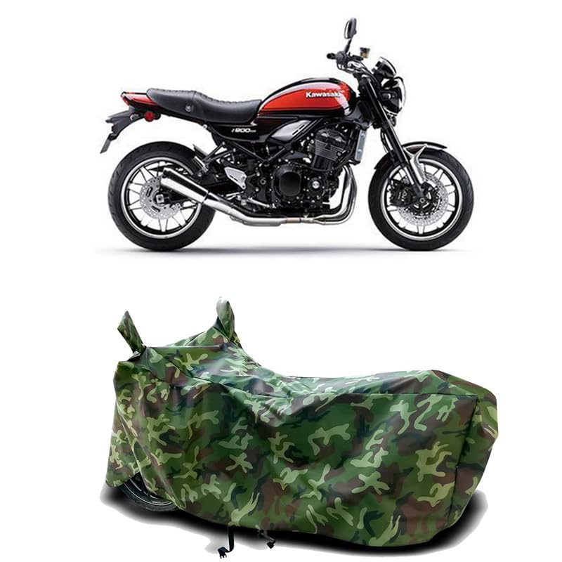 Image of DUFFEL-100% Heat Protection Two Wheeler Bike /Scooty Body Cover for Kawasaki Z900RS BS6 Water Resistance /UV-Rays /Birds Dropping /Scratchproof /Dust Proof /Waterproof[Green Jungle Print]