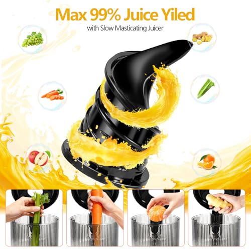 Image of Cold Press Juicer with 5.8 inch Extra Wide Feed Chute - Slow Masticating Juicer Machine for Whole Fruits & Vegetables - High Juice Yield, Self Feeding, Easy to Clean & Assemble
