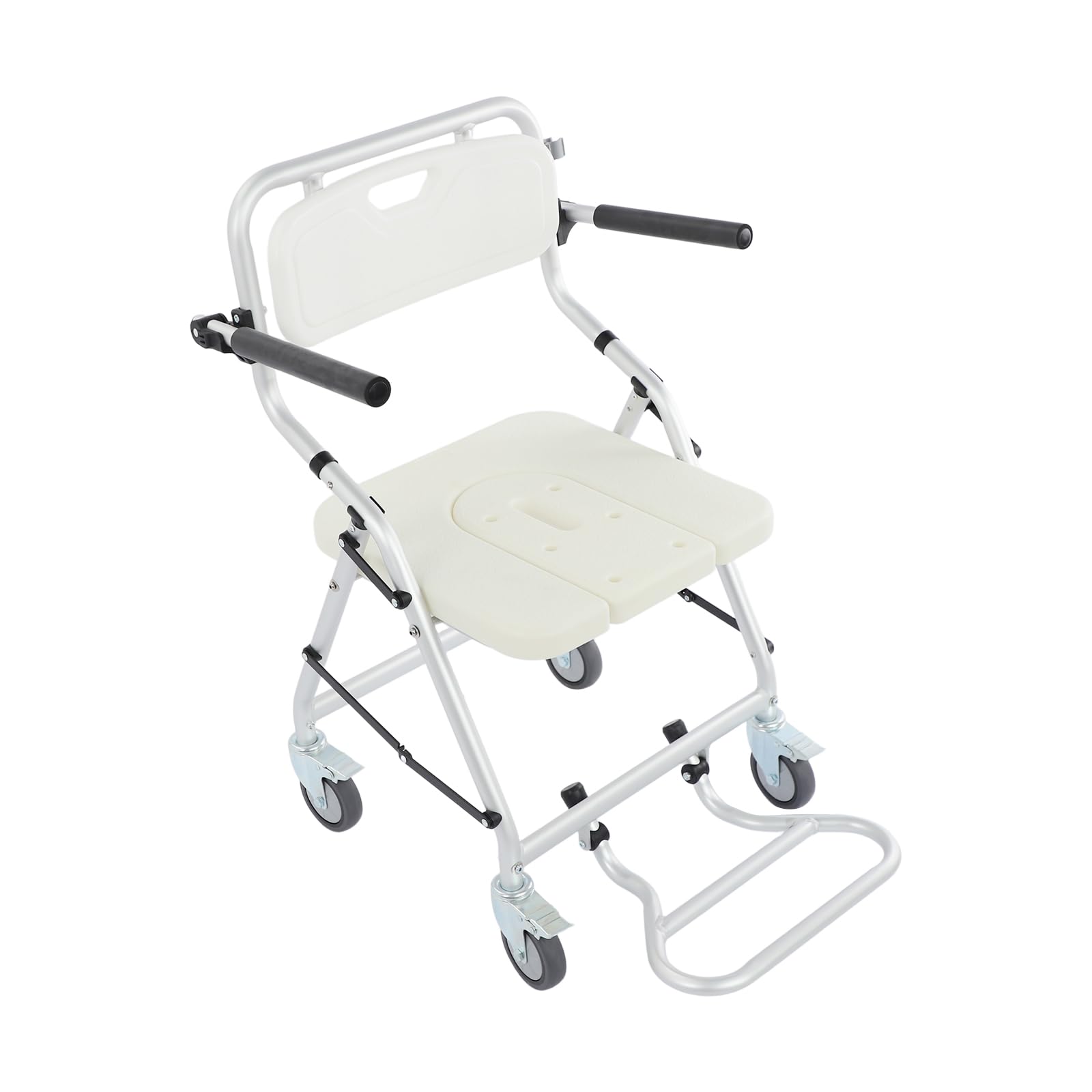 Silla de ducha plegable con ruedas de freno, silla de ducha 3 en 1