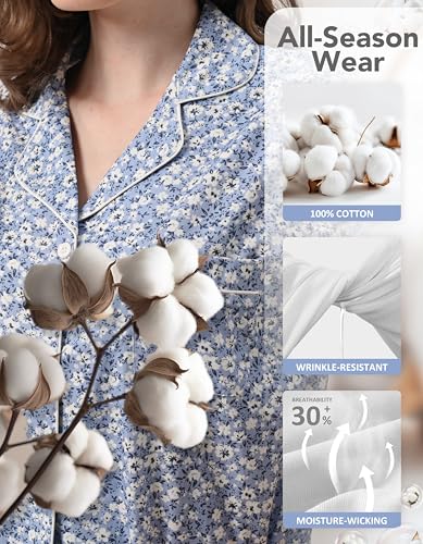 Image of NAP BOUND 100% Cotton Pajamas for Women 2 Piece PJs Set Long Sleeve Button Down Breathable Woven Sleepwear Loungewear XS-XXL