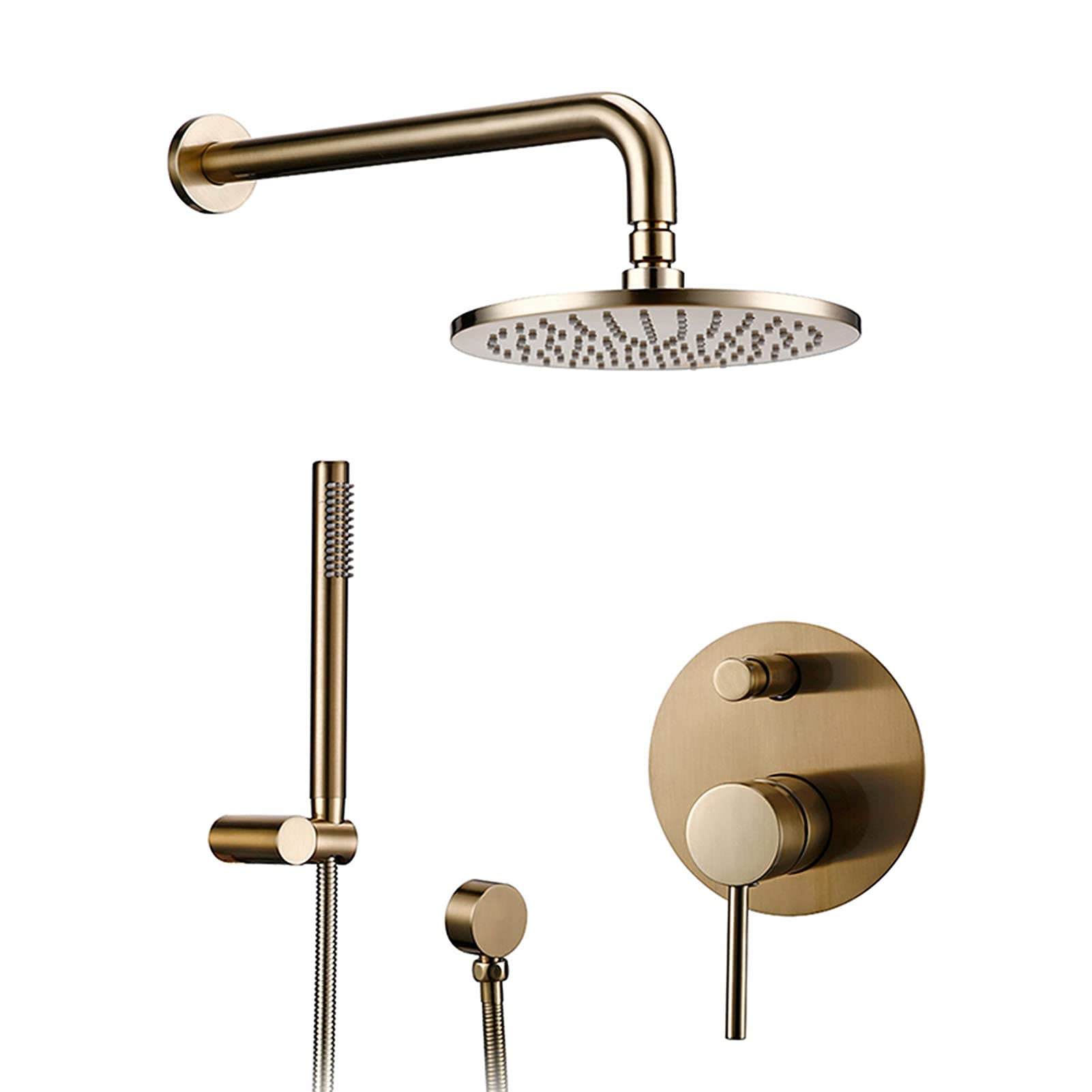 CWCQGH Shower Faucet Set Brushed Gold, Brass Shower System Wall Mounted, Brass Diverter Mixer Tap, Shower Head with Handheld Shower,8inch,12inch