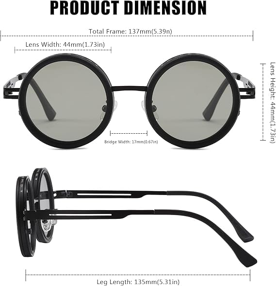 Image of Adjustable Tint Sunglasses, 1-9 Gear Adjustable Polarized Sunglasses with ND Filter Lenses, Round Black Lens for Men & Women, UV Protection for Driving, Fishing, and Outdoor Use.