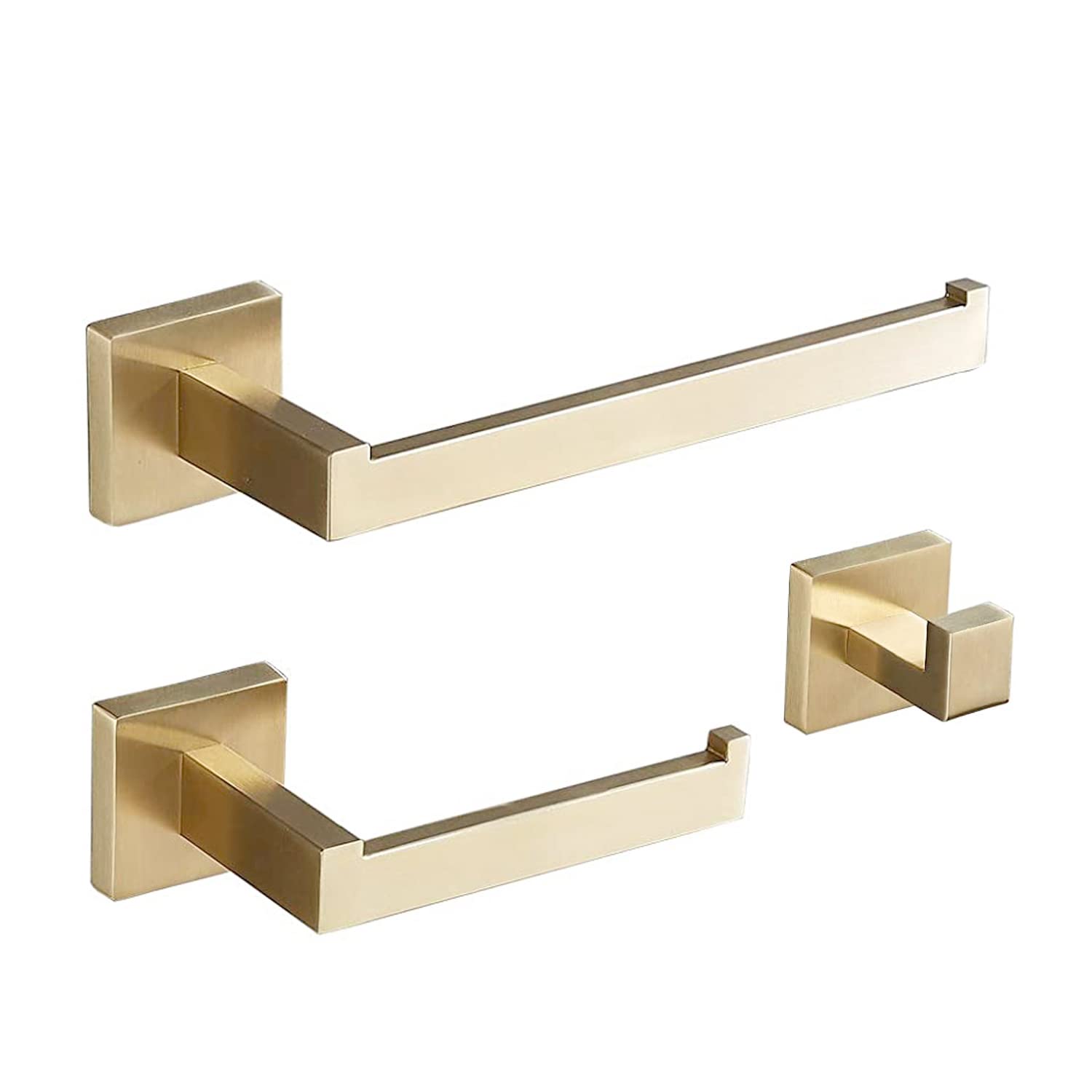 Bathroom Accessory Set, NEWRAIN Towel Holder for Bathrooms, Stainless Steel Hand Towel Holder Toilet Paper Holder Coat hooks,3-Piece Bathroom Accessories Set Brushed Gold