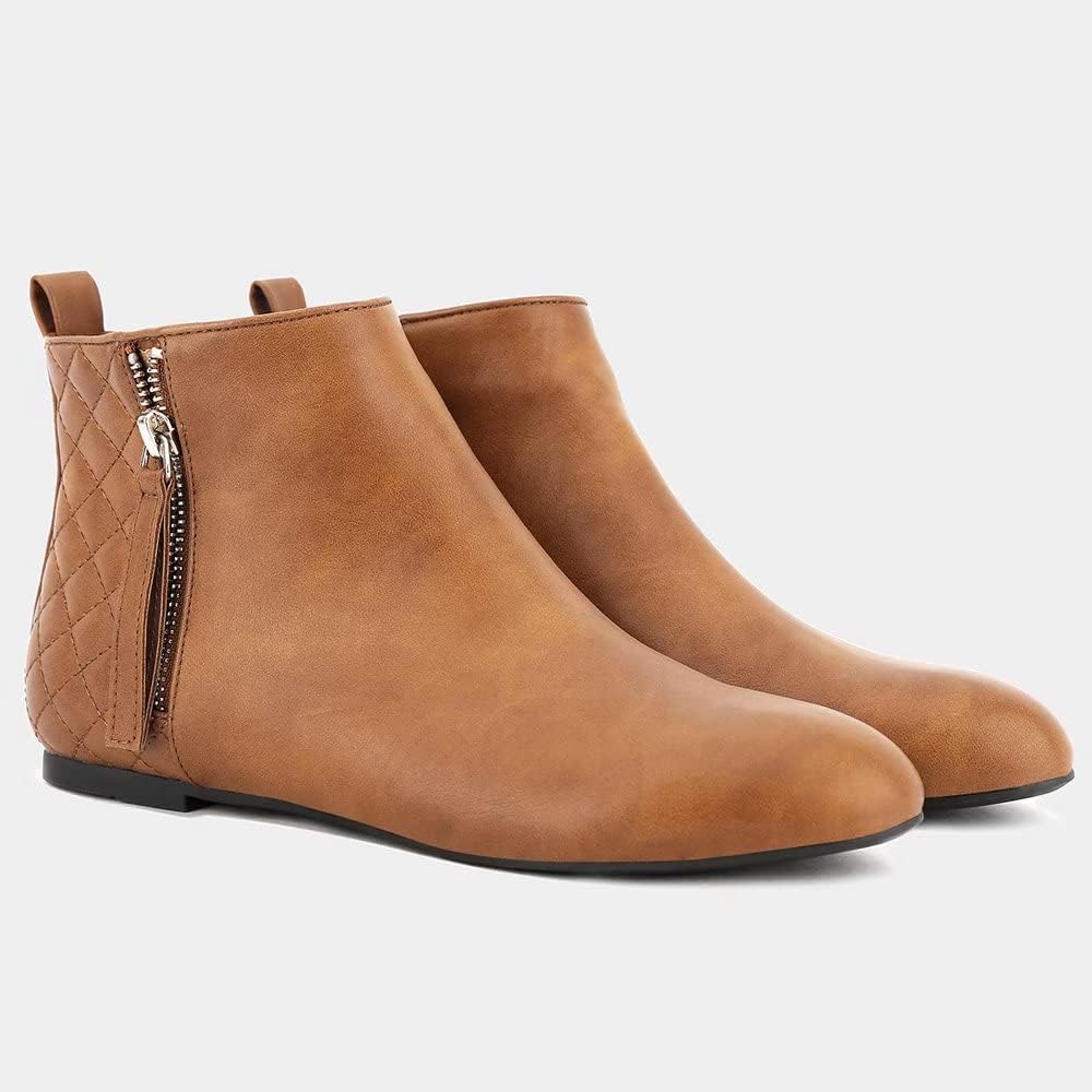 MaxMuxun Women's Ankle Boots Flat Low Heel Zipper/Chelsea Booties Winter Fall Fashion Boots