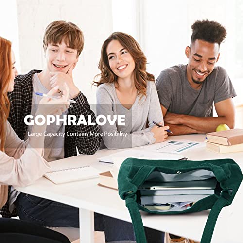 Cloele Gophralove Corduroy Tote Bag For Women Girl With Reinforced Strap Large Shoulder Tote Bag With Inner Pockets For College School Work Travel Cute Green Large Tote Bag thumb #5
