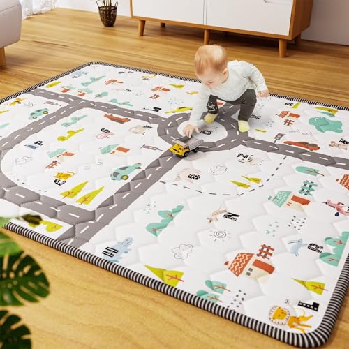 Image of Car Portable Baby Play Mat 71" X 59" Playpen Mat Upgraded Thicken Baby Floor Play Mat Non-Slip Cushioned Crawling Mat Waterproof Activity Playmats for Babies Toddlers Infants (71X59, Letter Car)