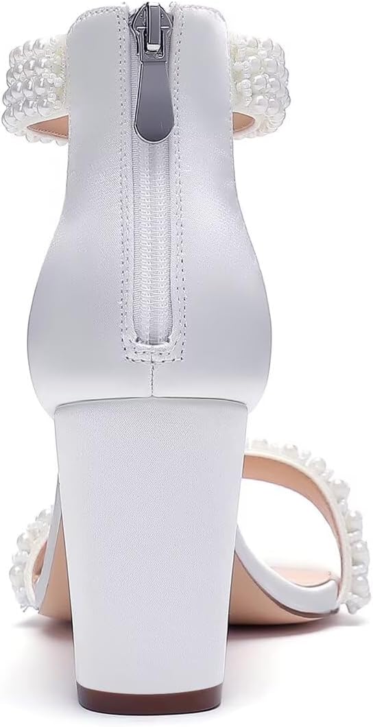 Block Heel Wedding Sandals Pearl Heels Open Toe Wedding Shoes for Bride Bridal Shoes - Image 5
