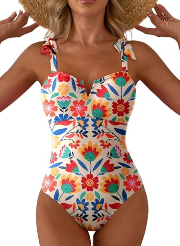 Aleumdr Vintage One Piece Swim Suit for Women 2026 Tummy Control Bathing Suits with Padding Full...