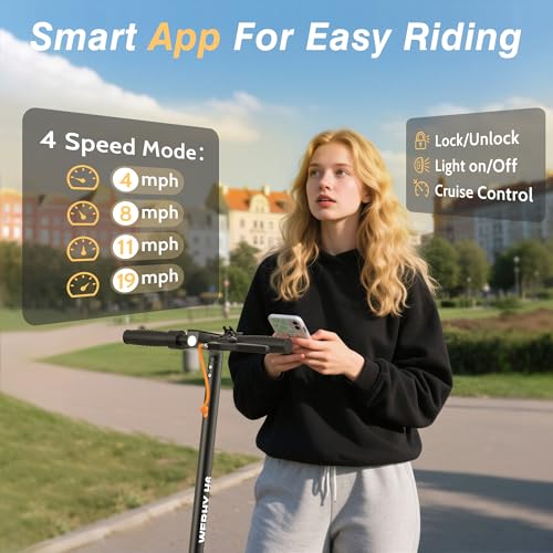 Image of WERHY Electric Scooter, 500 /350W Powerful Motor, 22 /19 MPH Max Speed, 28-15 Miles Range, Lightweight Foldable Kick Scooter with Dual Braking Systems, Smart APP