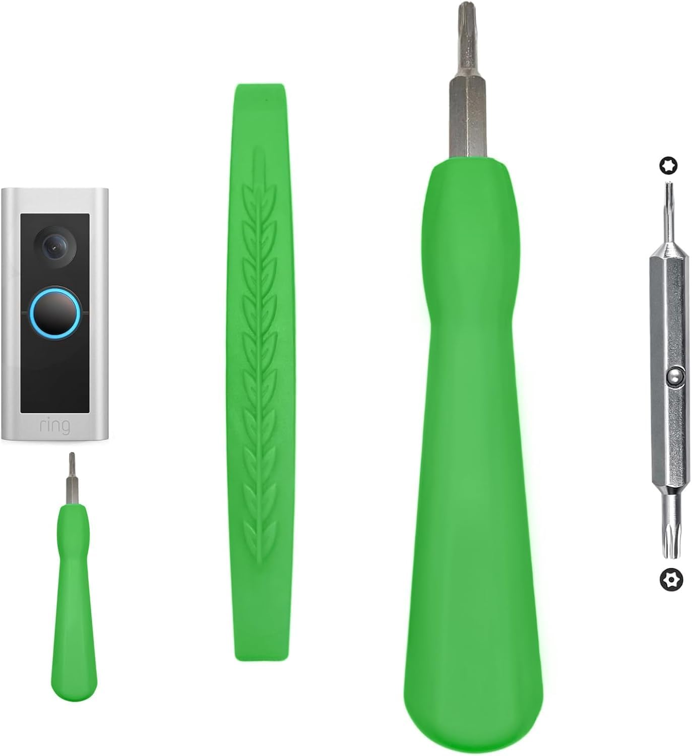 Doorbell Screwdriver with Pry Tool - T6 T15 Double-Ended Torx Security Screwdriver for Video Doorbell Battery Replacement & WiFi Reset - Doorbell Camera Screws Removal Tool Kit (Green)