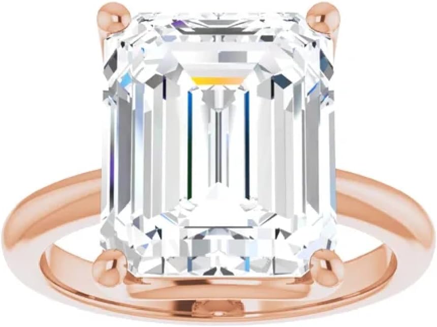 10K Solid White Gold Handmade Engagement Ring, 5 CT Emerald Cut Moissanite Diamond Solitaire Wedding/Bridal Rings for Women/Her, Propose Ring
