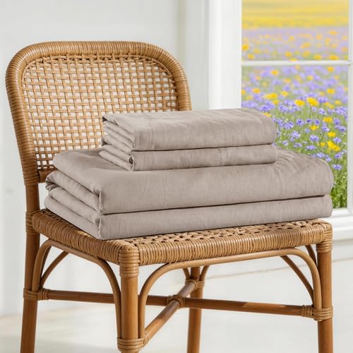 Image of 100% French Linen Sheet Set 4Pcs Deep Pocket 16 inch, Queen Size Linen Color