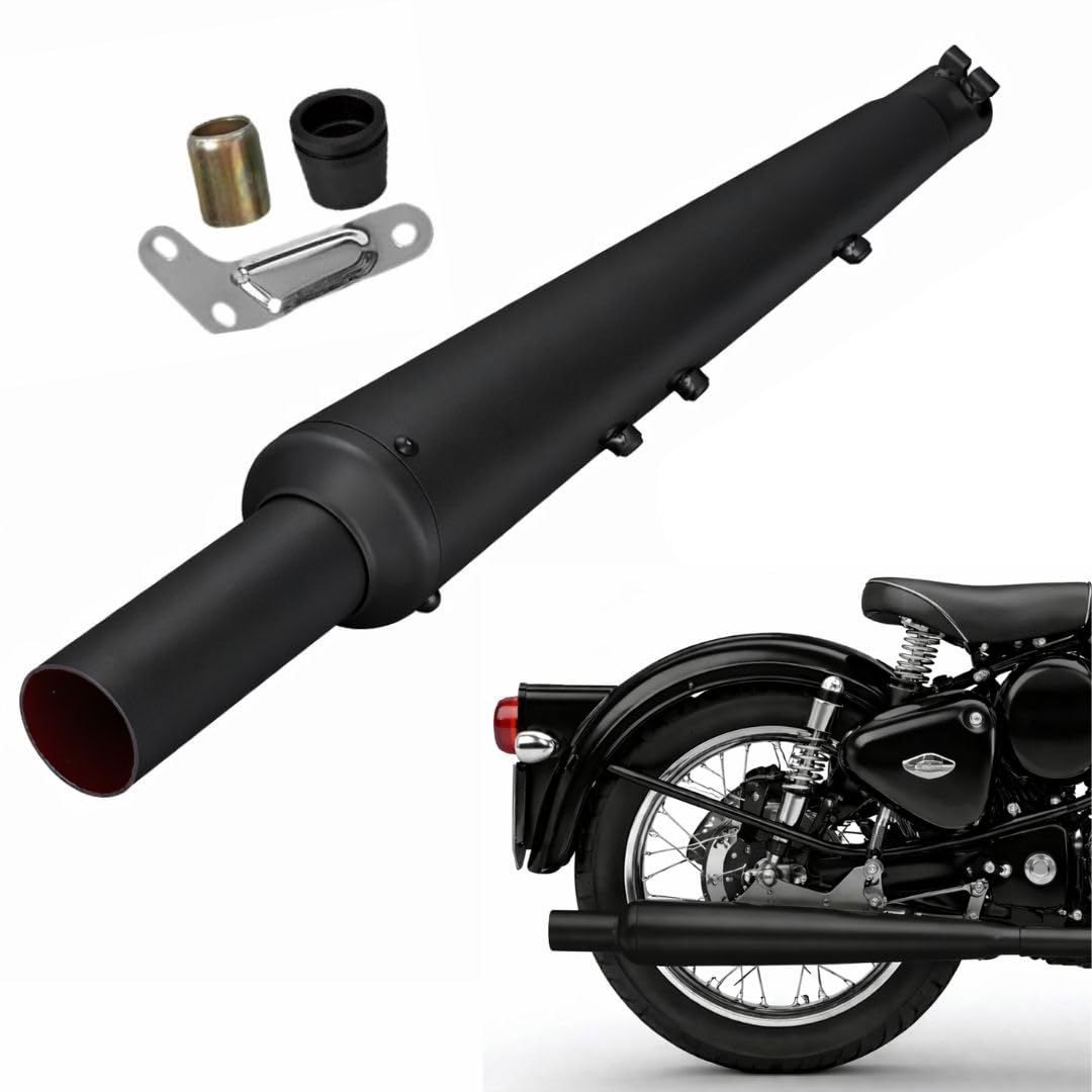 Original Gold Star Silencer Free Flow For Loud Sound For Royal Enfield Classic 350-500cc, Electra, Bullet Standard 350-500cc, Thunderbird 350-500cc (Big Mouth, Black)-image-36