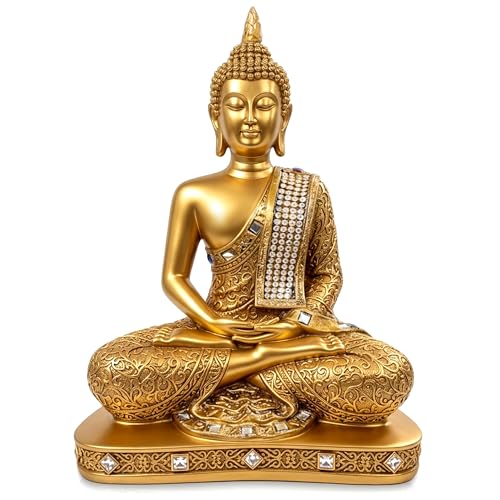 Image of GLUN Polyresin Spiritual Sitting Buddha Statute, 1 Piece Golden Colour Idol Statue Showpiece for Home Decor Decoration, Gifting Items