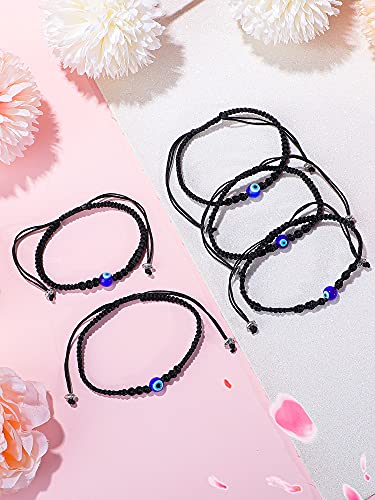 Hicarer 6 Pieces Evil Eye Rope Kabbalah Bracelets Evil Eye Adjustable Cord Bracelet Black Knotted Bracelet Summer Rope Bracelets for Women Men (Simple Style)3