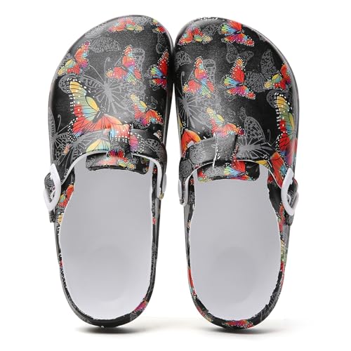 Image of Eliogn Women's Garden Clogs with Print, Waterproof Slip Resistant Work Clogs, Lightweight EVA Slip-On Mules, Cushioned Comfortable Shoes for Nurse, Chef, Kitchen, Beach