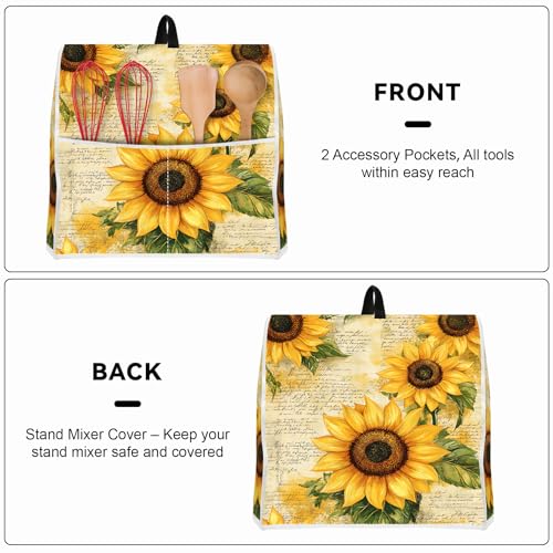 Image of Kitchen Dust Cover Compatible with 4.5 5 6 8 quart Stand Mixer, Kitchen Appliance Protective Covers with Top Handle and Pocket (Sunflower Bouquet, For All 6-8 qt Mixer)