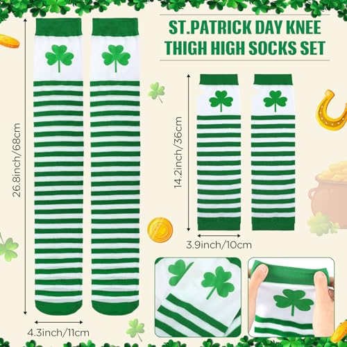 12 Pairs St. Patrick's Day Women Stripe Knee Thigh High Socks and Irish Green White Arm Warmer Fingerless Gloves Set2