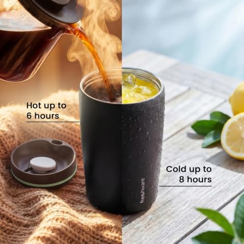 Image of Frenchware AeroMug Insulated Stainless Steel Coffee Tumbler, 450 ml | Smooth Sip Slider, Reusable, Hot & Cold Coffee Travel Mug, Carbon Black