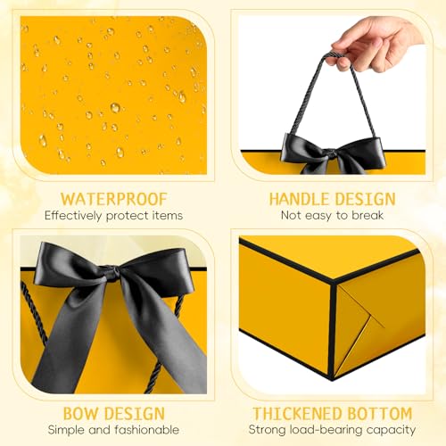 Image of JMANNI Gift Bags with Handles, 13 inch Medium Gift Bag for Presents, 1 Pcs Bags with 2 Tissue Paper and 1 Cards for Baby Shower Wedding Bridal Shower Mother's Day Birthday Party (Yellow-Black