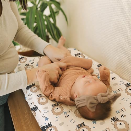 Image of BROLEX Changing Pad Covers for Baby: Boy Girls Ultra Stretchy Soft 2 Pack Dinosaur Lion