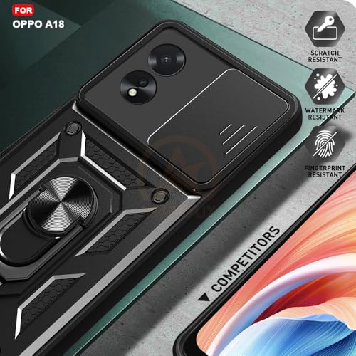 Image of Armor Bumper Back Cover Case for Oppo A18 / A38 Rotating Camera Cover, Ring Holder & Kickstand | Heavy Duty & 360 Degree Protection Oppo A18 / A38 Back Cover (Black)