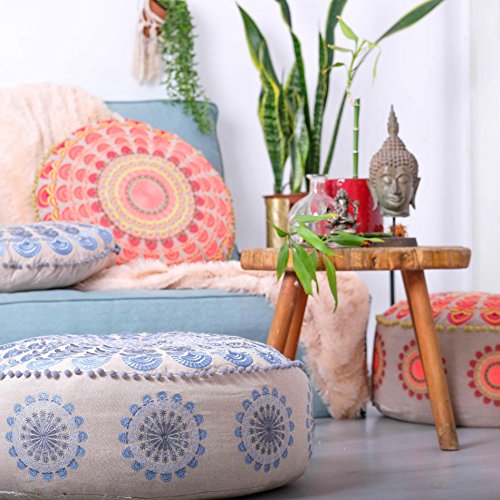 Mandala Life ART Bohemian Yoga Decor Floor Cushion Cover - Insert Included - Round Medition Pillow Case - Hand Printed Organic Cotton Pouf - Thumbnail 4