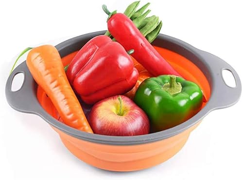 WeTest Coladores plegables con asas, colador de cocina de silicona de grado alimenticio, diseño que ahorra espacio para pasta, rojo