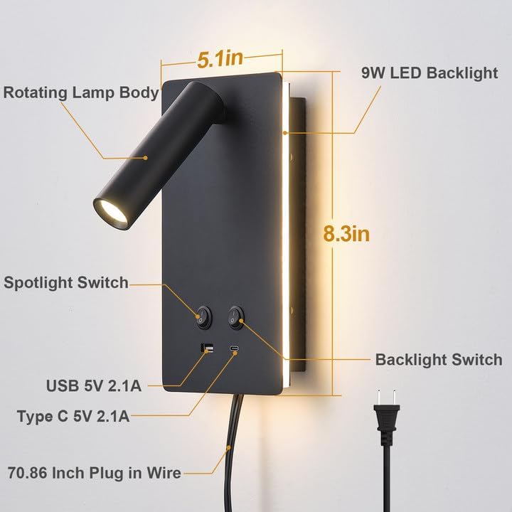 MOLUOLA LED Wall Lamp with its components and dimensions labeled