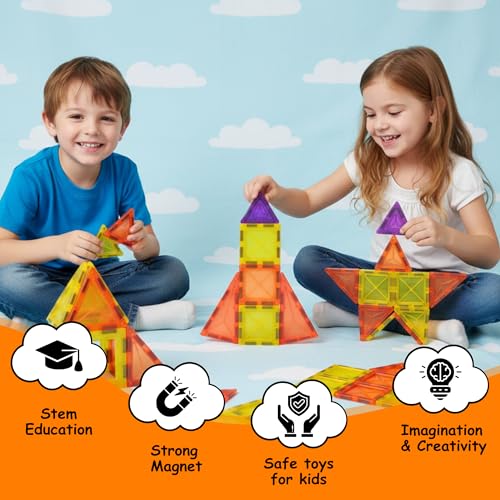 Image of TOYTASTIC Magnetic Tiles Building Blocks for Kids Preschool Educational Magnetic Construction Toys for Creative Learning & Brain Development Safe STEM Toy for Toddlers Age 3-8 Years (16 Pieces)