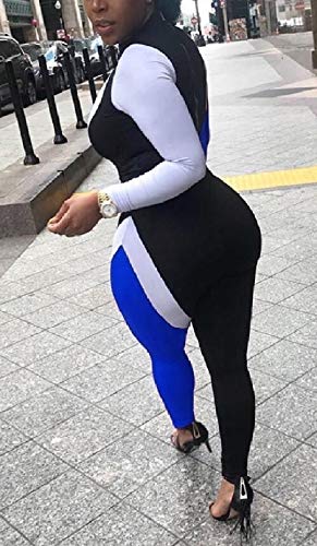 Macacão feminino elegante de manga comprida com gola elástica Doufine, Azul, S