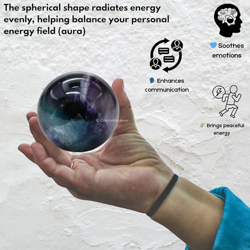 Image of Certified Fluorite Crystal Ball for Meditation - Premium Crystal Vastu Items for Home and Feng Shui Items for Good Luck - Ideal for Pooja Supplies and Spiritual Practices (2 inch Inch)