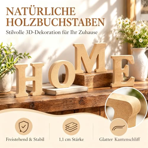 Freeas Naturholzfarben Holzbuchstaben 8 cm für Wanddeko & Basteln (E) – Ansicht 2