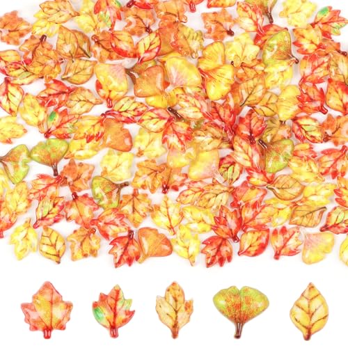 CCINEE 240Pcs Mini Resin Fall Leaves for Crafts, Fake Miniatures Tiny Maple Leaves Charms for Autumn Dollhouse Fairy Garden Landscape Decoration