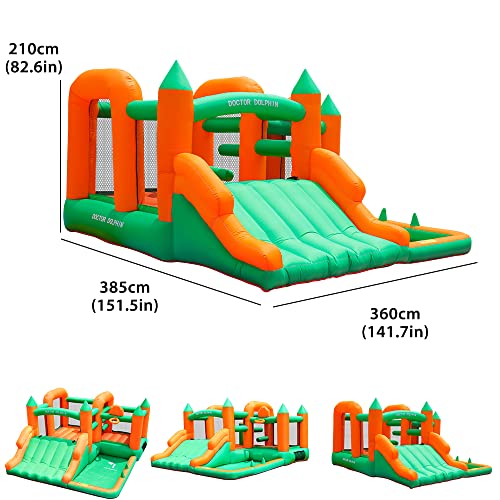 Doctor Dolphin Ball Pit Toddler Bounce House Inflatable Jump And Slide Bouncer Nature Green Bouncy House With Blower For Kids 2-12, Wet And Dry #TOP1