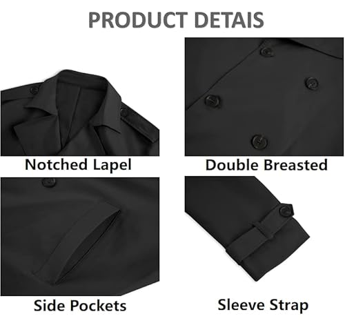 Gafeng Mens Trench Coat Double Breasted Notched Lapel Casual Slim Fit Long Jacket Windbreaker Overcoat thumb #5