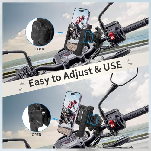 Image of Motorcycle Ebike Phone Mount with Vibration Dampener,360Adjustable Dual Ball Head & Anti-Shock Handlebar Holder for Bicycle Scooter ATV Fit For (5.4-7.2 inch)iPhone 16 /15 /14 /13 Pro Max ,Pipe Clamp, 75023