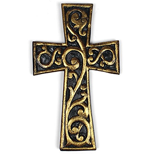 Wooden Cross Wall Plaque 10 INCH (25cm) Gold Decoration Wood