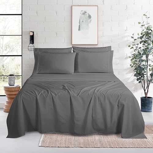 Image of Mocassi Luxury 6-Piece Sheet Set, Ultra Soft 1800 Premium Hotel Quality Microfiber Sheet Set, Fits Mattresses Up to 18 to 24 Inches Extra Deep Pocket - Breathable and Secure Fit, Full, Gray