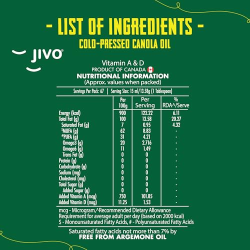 Image of Jivo Cold Pressed Canola Oil 5 Litre | Natural Edible Cooking Oil | Ideal for Daily Family Cooking, Frying & Baking