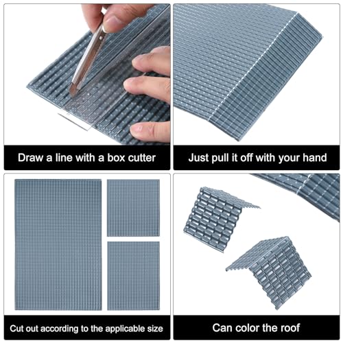 sourcing map Miniatur Dachziegel PVC Modell Dachziegel Mini Heimwerker Dachziegel Modell Bau Set für Modellbau Schleifentisch 29.5x19.5cm/1.16x0.76\ Dunkel Grau Pack von 4 1:50