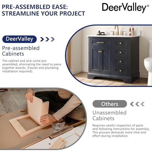 Image of DeerValley 36 Inch Bathroom Vanity with Ceramic Sink Top, Pre-Assembled | Modern Wood Bathroom Cabinet Sink Combo with Backsplash, DV-1BV0155BU