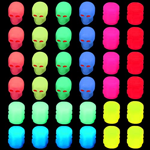 NAVESO Tapones Fluorescentes Coche, 36 Piezas Tapones Rueda Coche, Tapones de Válvula Luminosos para Coche, Tapones Fluorescentes Valvula Coche Universales para Coche Motocicleta Micicleta Cover