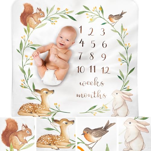 Couverture Bébé Monthly Milestone - Lit Enfant Aquarelle Forêt Crèche Tapis De Sol - Meilleur Cadeau Naissance...