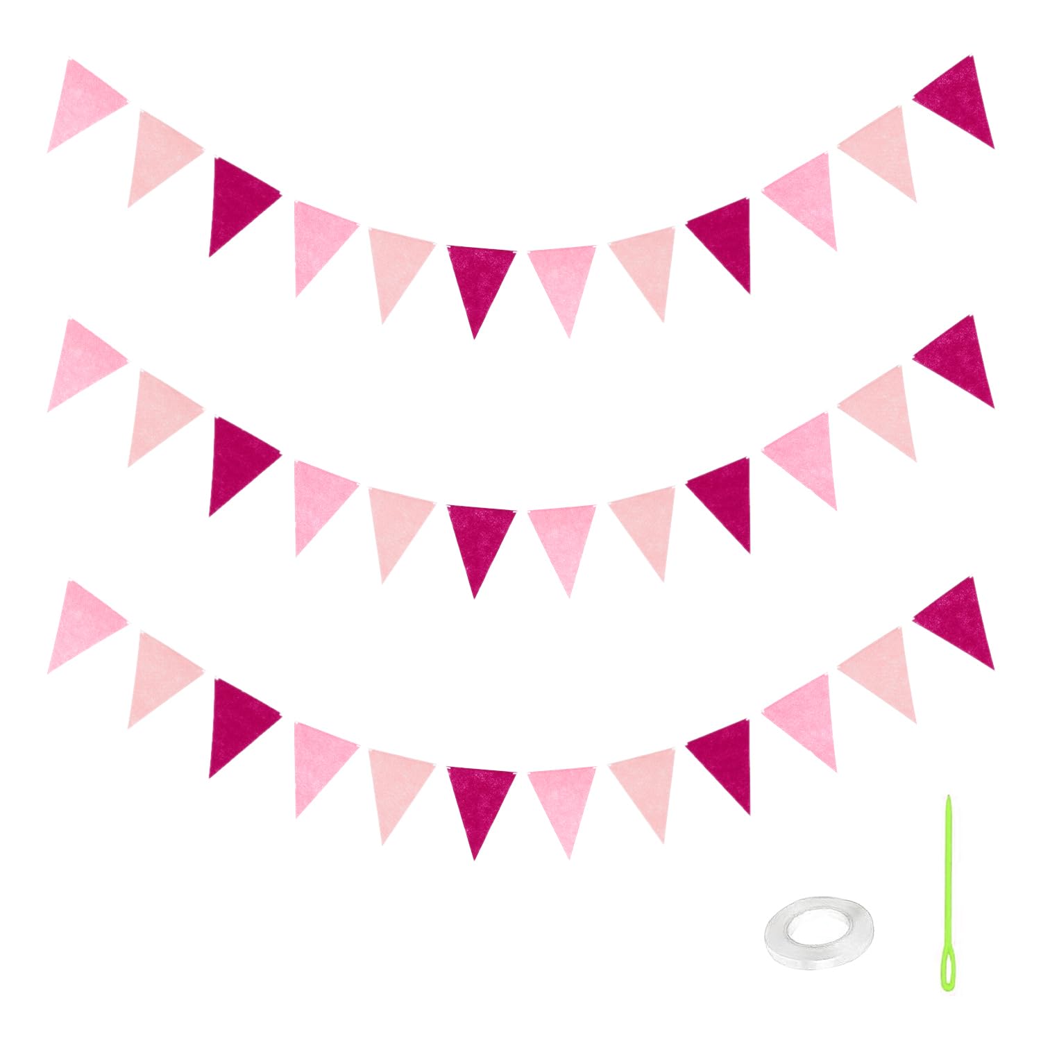JIBMI 36 Pcs Fabric Bunting for Birthday Party Decorations, Pink Mix
