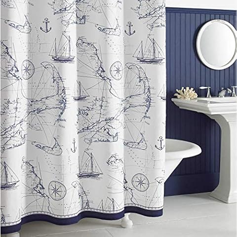 D DS CURTAIN Aviation Nautical Ocean Sailing Waterproof Poleyster Fabric Sailboats Navy Printed Island Map Blue Sea Shower Curtains for Bathroom,72" W x 72" H Cover