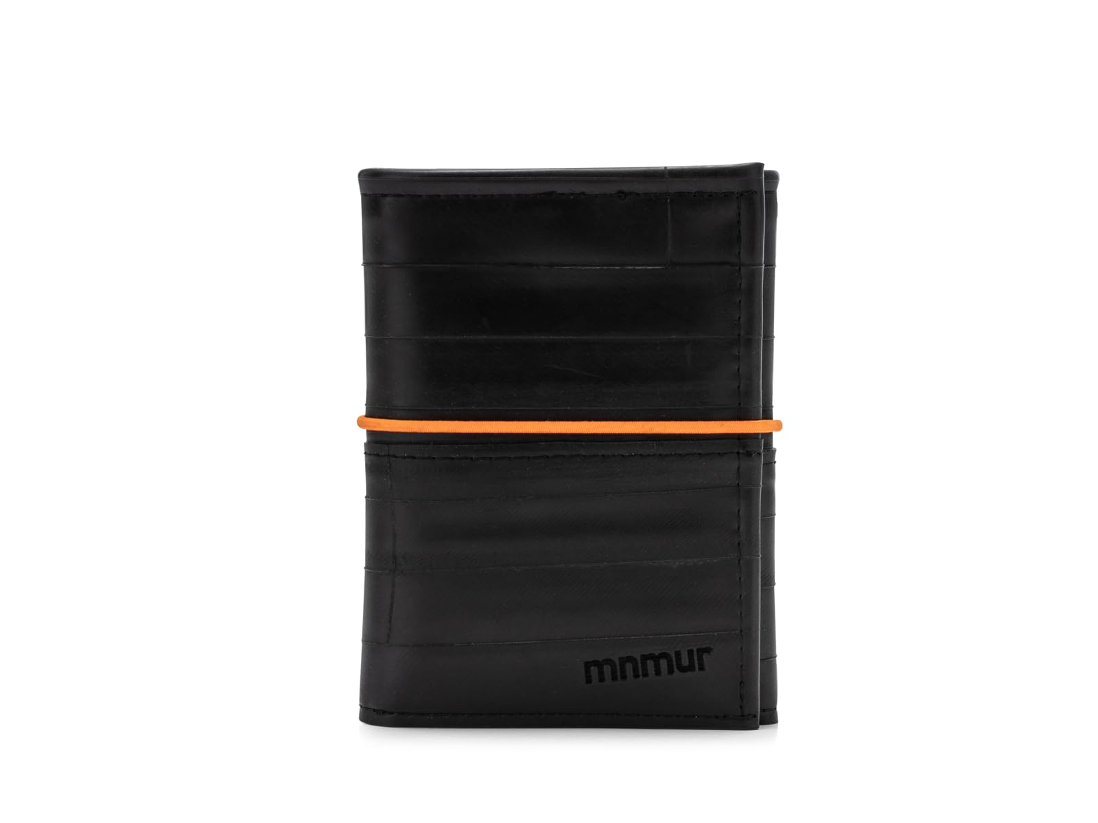 MNMUR Portafoglio con Porta Carte di Credito, Portamonete, chiusura con Elastico. Colore Nero e Arancione, Realizzato con Camere d'Aria Riciclate, Porta Tessere e Soldi