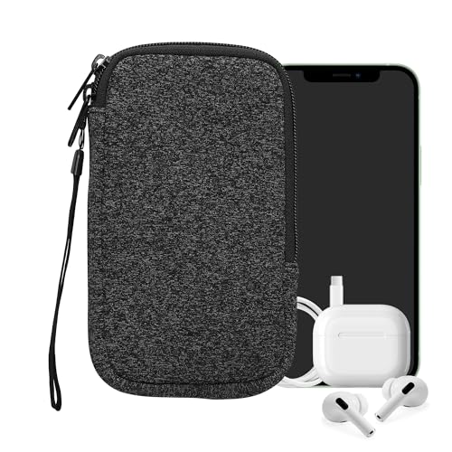 kwmobile Handytasche für Smartphones L - 6,5 - Neopren Handy Hülle Anthrazit Weiß - Handy Tasche 16,5 x 8,9 cm Innenmaße