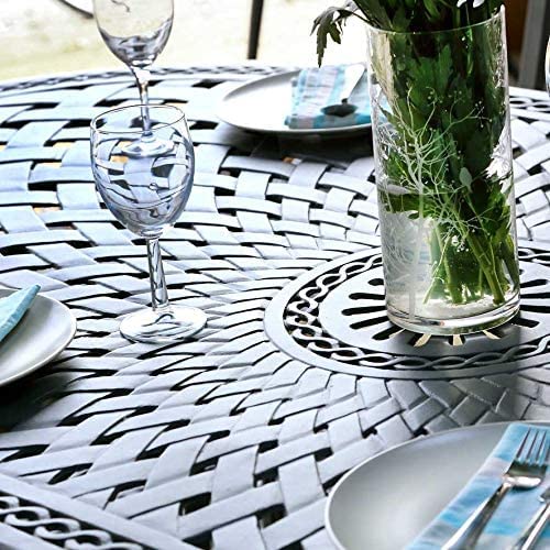 Lazy Susan 208 cm Ovaler Catherine Gartentisch in Schiefergrau mit 8 Rose Stühlen und Blaue Sitzkissen | Nachhaltiges Sandguss-Aluminium | Wetterfest | Rostfrei | Wartungsarm | 3 Jahre Garantie